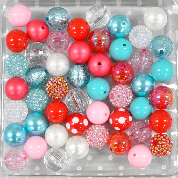 New Winter Wonderland chunky beads wholesale, Christmas gumball bead kit, 20mm Bubblegum beads, Pink red turquoise plastic beads