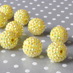 20mm Yellow AB rhinestone bubblegum bead, Yellow rhinestone gumball bead, Yellow chunky beads, Beads for chunky necklace children&#39;s jewelry