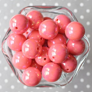 20mm Coral Rose AB solid bubblegum beads, coral pink shiny bead, Gumball beads, Bubble gum beads, Beads in bulk, Chunky beads, Plastic beads