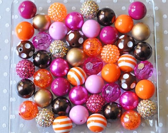 Fall Fabulous bubblegum bead mix, Chunky beads wholesale, Fuchsia orange brown gold gumball bead kit, 20mm Bubblegum beads