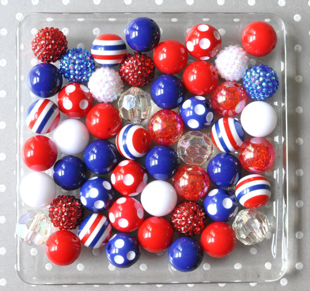 4th of July Bubblegum Beads, Red White Blue Bubblegum Bead Mix, Fourth