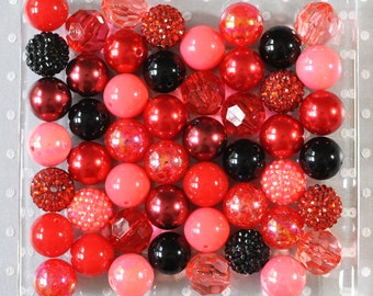 Black Raspberry bubblegum bead mix, Red black coral Fall beads, 20mm beads, Bubble gum beads wholesale, Crafts for kids