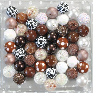 Chocolate milk bubblegum beads, Brown and white cow Bubblegum bead mix, Bubble gum beads, 20mm beads, chunky beads wholesale