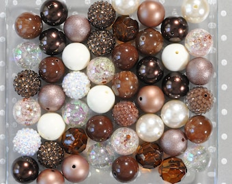 Brown Ivory Bubblegum Bead Mix, 20mm Acrylic Bubble Gum Beads