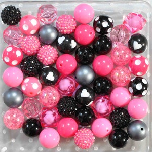 Hot pink and Black bubblegum beads mix, Chunky beads pink, Bubble gum beads for kids, Bubblegum beads wholesale bulk