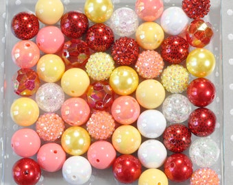 Strawberry Banana bubblegum beads, Bubble gum beads, Red and yellow Chunky beads, 20mm beads wholesale, Summer craft beads, Plastic beads