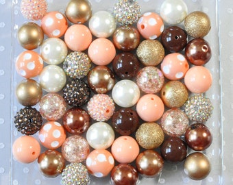 Peach brown and gold 20mm bubblegum beads bulk wholesale mix, Chunky bubble gum beads