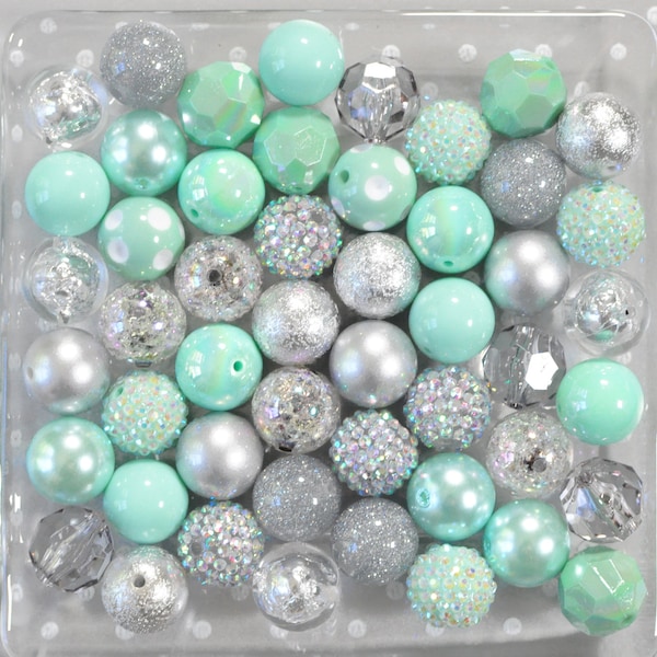 Mint and silver bubblegum beads, Bubblegum bead mix, Bubble gum beads, Bubblegum beads bulk, 20mm beads, chunky beads wholesale