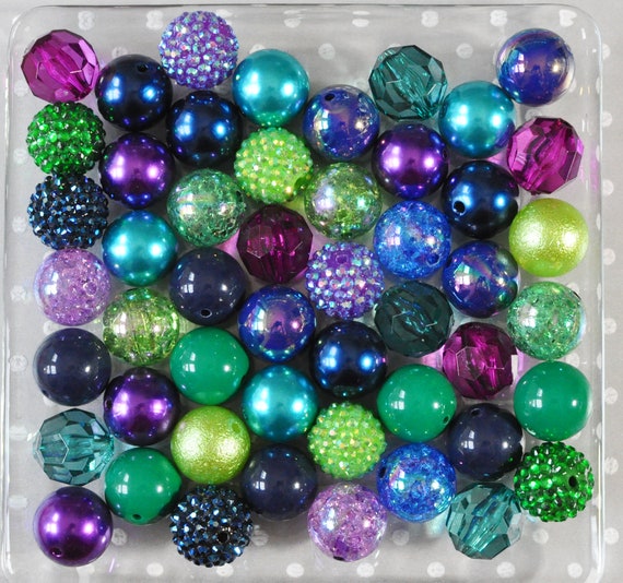 Purple and Blue Splatter Gumball Beads - 28 Purple and Blue Splatter Gumball Beads - 28