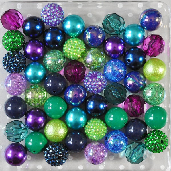 Pretty Peacock bubblegum bead mix, Teal blue green purple Fall beads, 20mm beads, Bubble gum beads wholesale, Crafts for kids