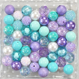 New Turquoise Aqua and Purple beads, Bubblegum beads, 20mm bubblegum bead mix, Chunky beads wholesale, Gumball beads, Jewelry making kit