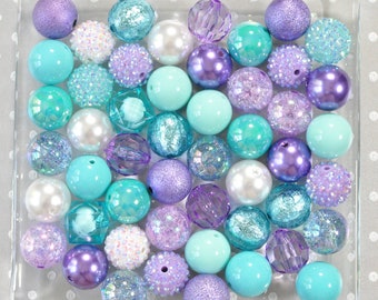 New Turquoise Aqua and Purple beads, Bubblegum beads, 20mm bubblegum bead mix, Chunky beads wholesale, Gumball beads, Jewelry making kit