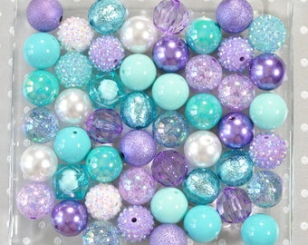 Turquoise, Aqua, and Purple 20mm Bubblegum Bead Mix