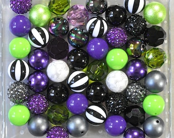 20mm Halloween Beetle Chunky Beads Mix, Purple Lime Black Gumball Beads