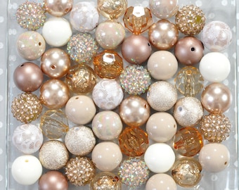 20mm Neutrals bubblegum beads mix, Beige brown tan plastic chunky beads