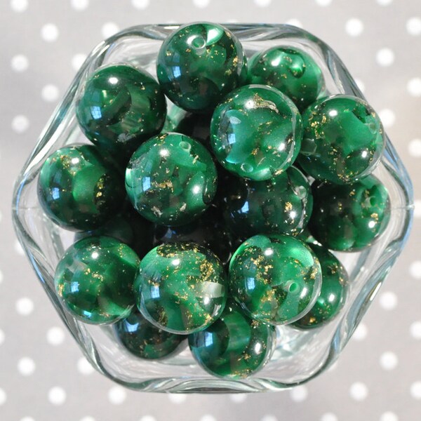 20mm Green Gold Flake bubblegum beads in bulk, Acrylic chunky gumball bead, Plastic beads for children's jewelry crafts pens