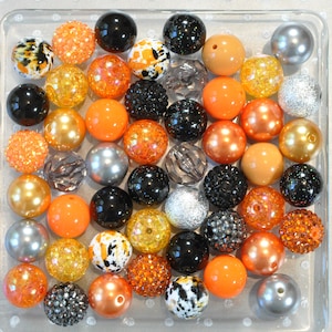 Halloween Splatter Bubblegum Bead Mix, Chunky 20mm Orange Black Beads