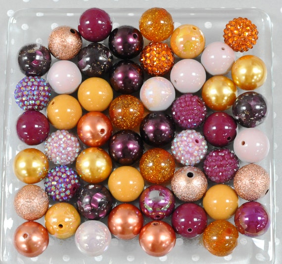 20mm Dried Leaves Bubblegum Beads Mix, Dark Red Orange Mustard