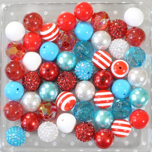 Cat Bubblegum beads, 20mm bubblegum bead mix, Red and blue beads, Chunky beads wholesale, Gumball beads, Red bright blue white