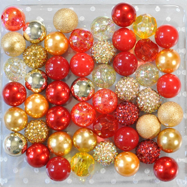 20mm Jingle Bells bubblegum beads mix, Red and Gold plastic chunky beads, Christmas Bubble gum beads, Crafts for kids