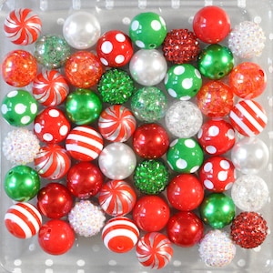 Christmas Peppermint bubblegum bead mix, Christmas beads, 20mm beads, Bubble gum beads wholesale, Stocking stuffer gift for girls