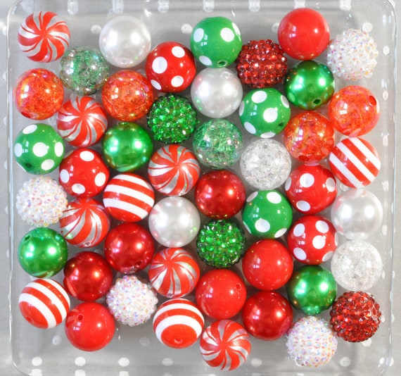 Christmas Peppermint Bubblegum Bead Mix Christmas Beads 20mm