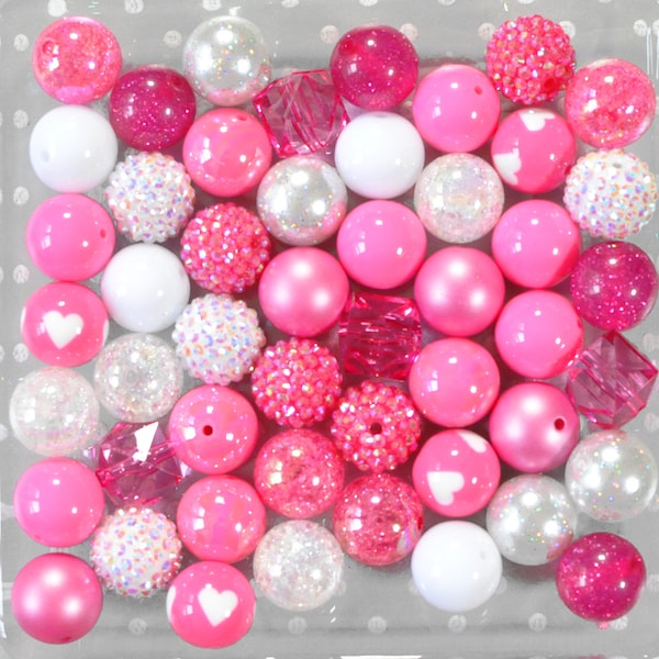 Hot pink and white bubblegum beads mix, Chunky beads, Bubble gum beads, Bubblegum beads wholesale bulk, 20mm beads,