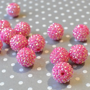 20mm Shocking pink AB rhinestone chunky bubblegum beads, 10pc large plastic round pave beads, Disco sparkle shambala beads for DIY jewelry