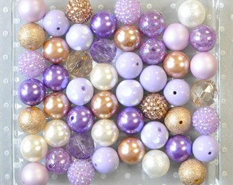 Gilded Orchid purple bronze gold bubblegum bead mix, 20mm Chunky bubble gum beads for kids, Wholesale bubblegum beads in bulk kit