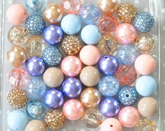 Beach Sands bubblegum bead mix, Blue tan peach summer beads, 20mm beads, Bubble gum beads wholesale, Crafts for kids