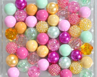 20mm Spring Sprung bubblegum beads mix, Pink yellow mint plastic chunky beads, Spring Bubble gum beads, Crafts for kids