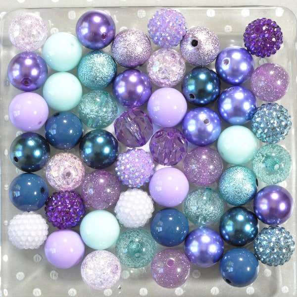 Twilight blue bubblegum bead mix, Blue and purple chunky beads, 20mm beads, Bubble gum beads wholesale, Craft kits