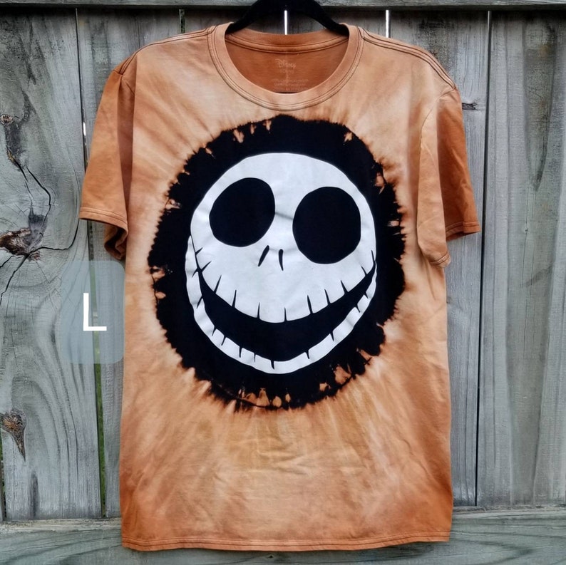 Unisex Jack Skellington Nightmare Before Christmas Disney Inspired NEW Reverse Tie-Dye Black Shirt Size Large