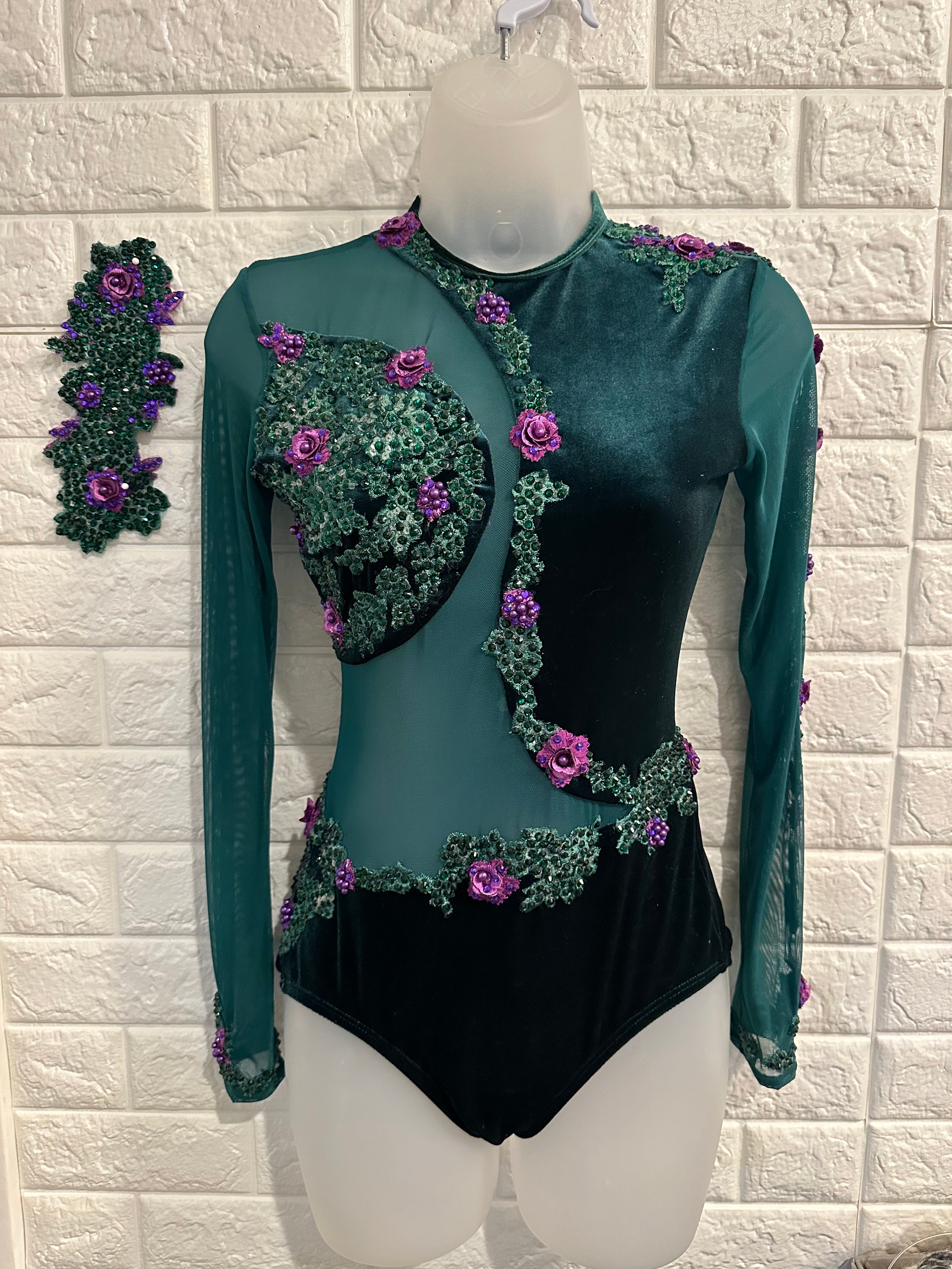 Green Velvet One Piece Competition Dance Solo Costume Ready to Ship Etsy