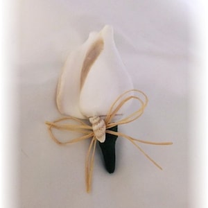 Canarium Seashell Groom Groomsmen Wedding Boutonniere, Beach Wedding Boutonniere