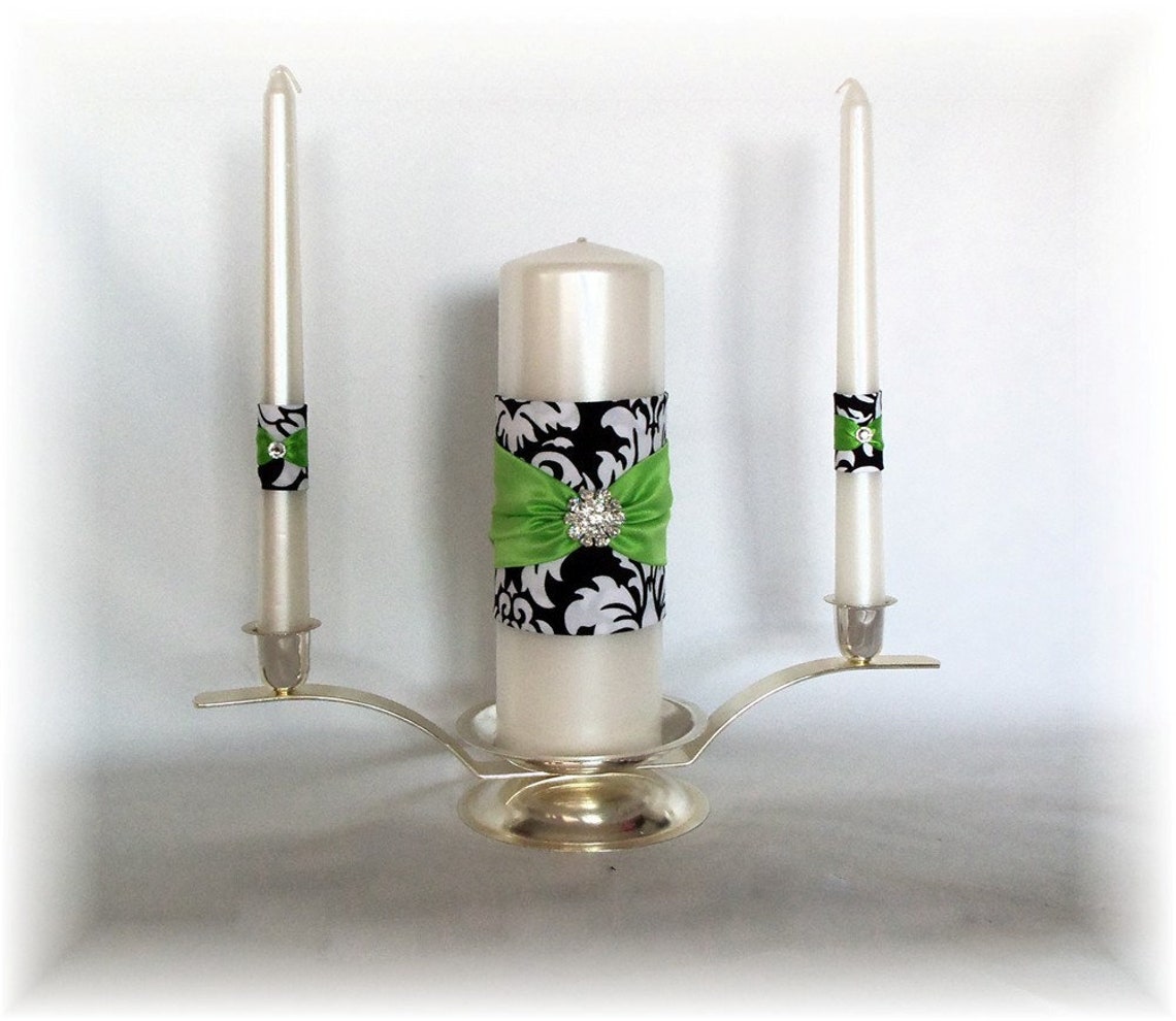 Black and White Damask Wedding Unity Candle Set Damask Unity Etsy