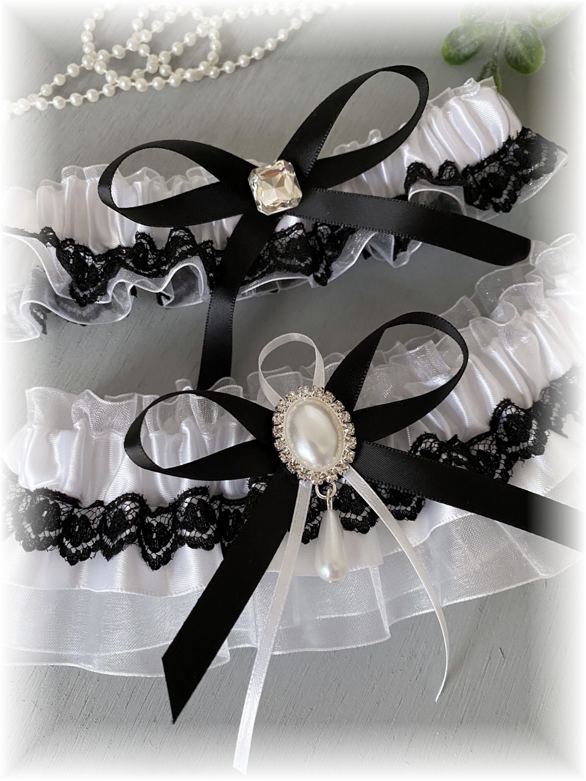 Wedding Garter Black and White Garter Set Black and White Etsy