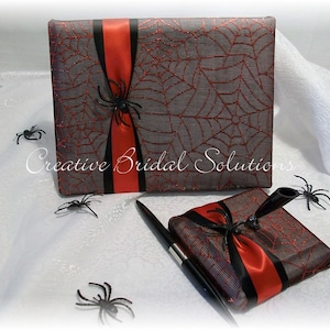 Gothic Wedding Guest Book in Black and Red Spiderweb Halloween, Gothic Wedding Guest Book, Spooky Guest Book, Halloween Guest Book