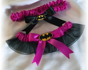 Bat Wedding Bridal Garter- Pink, Superhero Bridal Garter, Garter for Bride, Garter Set
