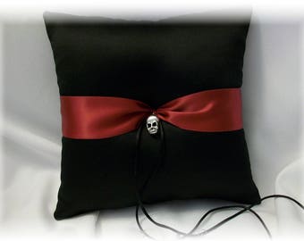 Gothic Wedding Black Ring Pillow, Skull Wedding Ring Bearer Pillow, Halloween Wedding Ring Pillow- The Romona, Goth Wedding, Alternative