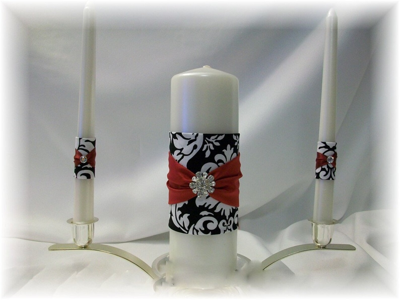 Black and White Damask Wedding Unity Candle Set Damask Unity Etsy
