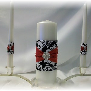 Black and White Damask Wedding Unity Candle Set, Damask Unity Candle, Damask Wedding Candle