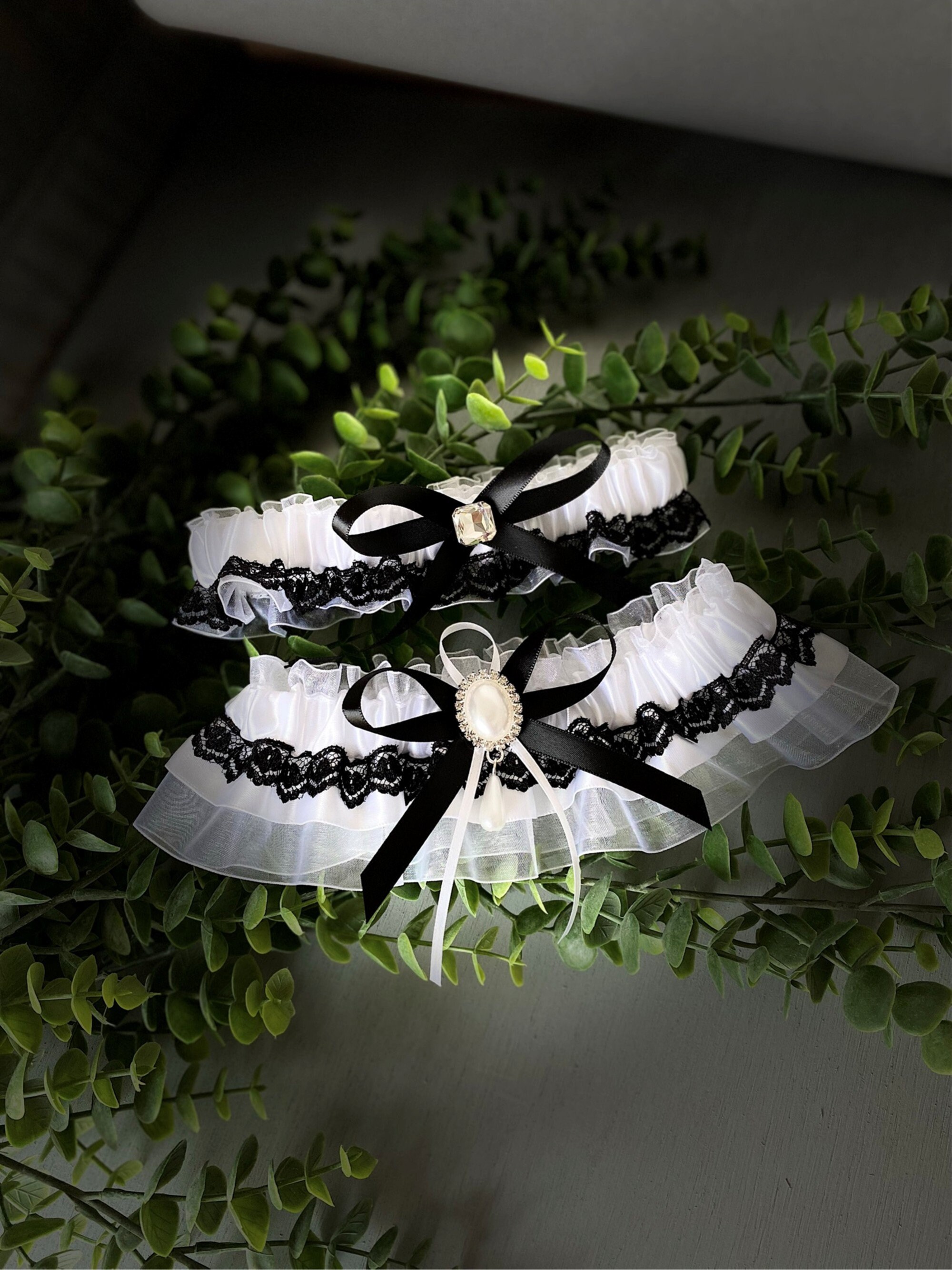 Wedding Garter Black and White Garter Set Black and White Etsy