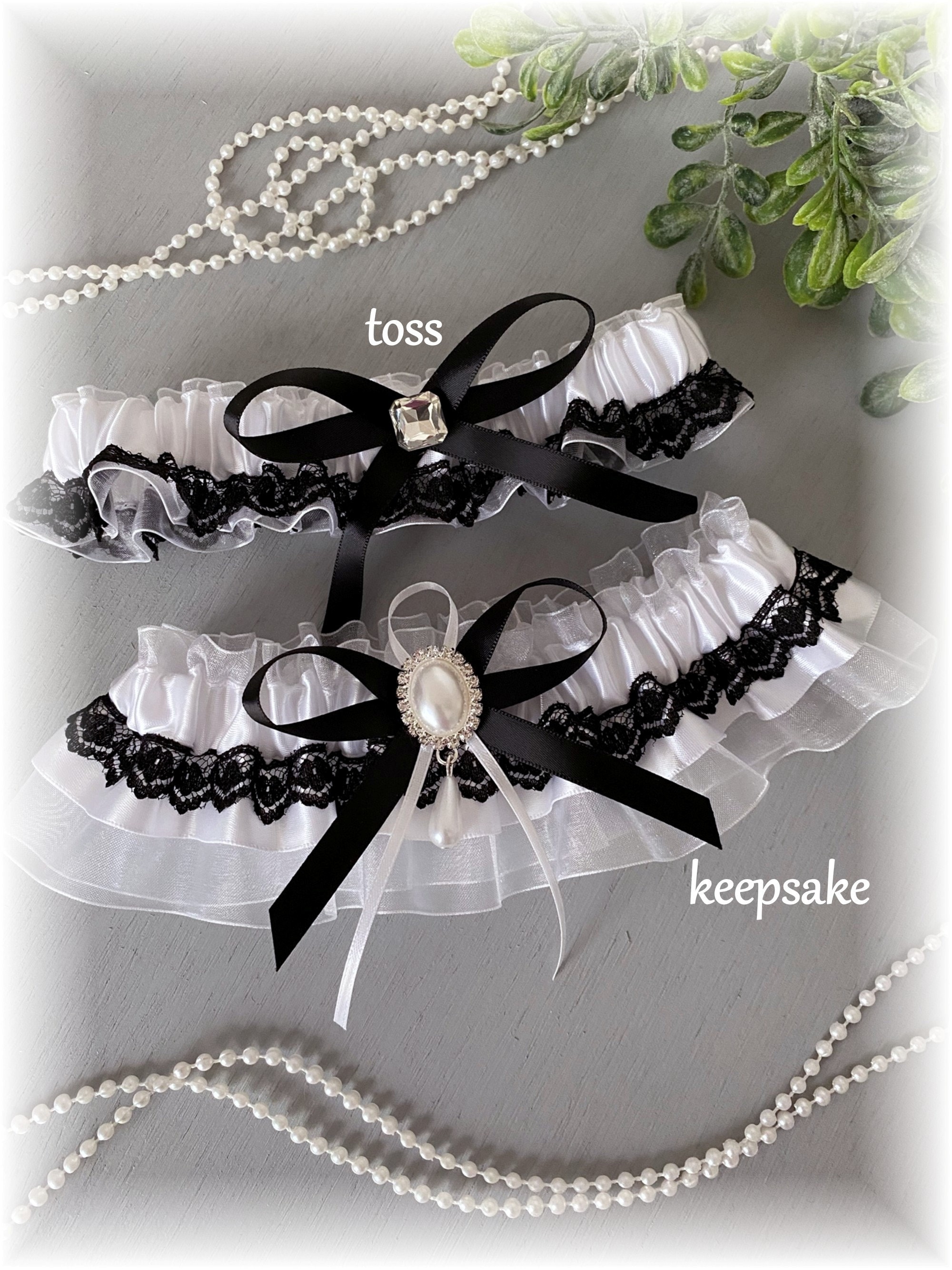 Wedding Garter Black and White Garter Set Black and White Etsy