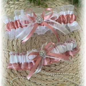 Rose Gold White Wedding Garter, Wedding Garter Set, Wedding Bridal Garter, Garter for Bride, White Garter, Rose Gold Bridal Garter