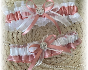 Rose Gold White Wedding Garter, Wedding Garter Set, Wedding Bridal Garter, Garter for Bride, White Garter, Rose Gold Bridal Garter