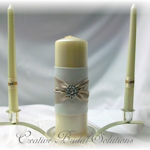 Ivory and Champagne Wedding Unity Candle Set, Ivory Champagne Unity Candle, Ivory Wedding Unity Candle