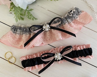 Liga de noiva rosa blush, liga de noiva blush, liga blush para noiva, liga de casamento rosa blush, conjunto de liga de noiva preto blush