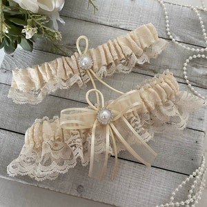 Jarretière de mariage en dentelle ivoire, ensemble de jarretelles ivoire, jarretière de mariée de mariage, jarretière pour la mariée, jarretière ivoire, ensemble de jarretelles en dentelle