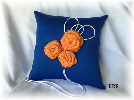 Royal Blue And Orange Wedding Ring Bearer Pillow Blue Ring Etsy